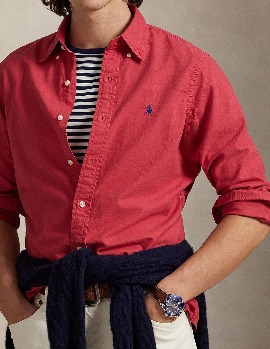 Camisa business casual Polo Rl de algodón manga larga para hombre