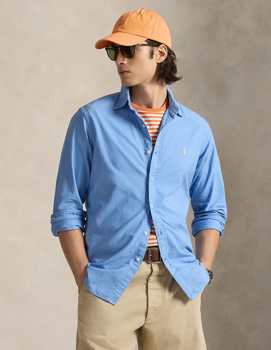 Camisa business casual Polo RL de algodón manga larga para hombre