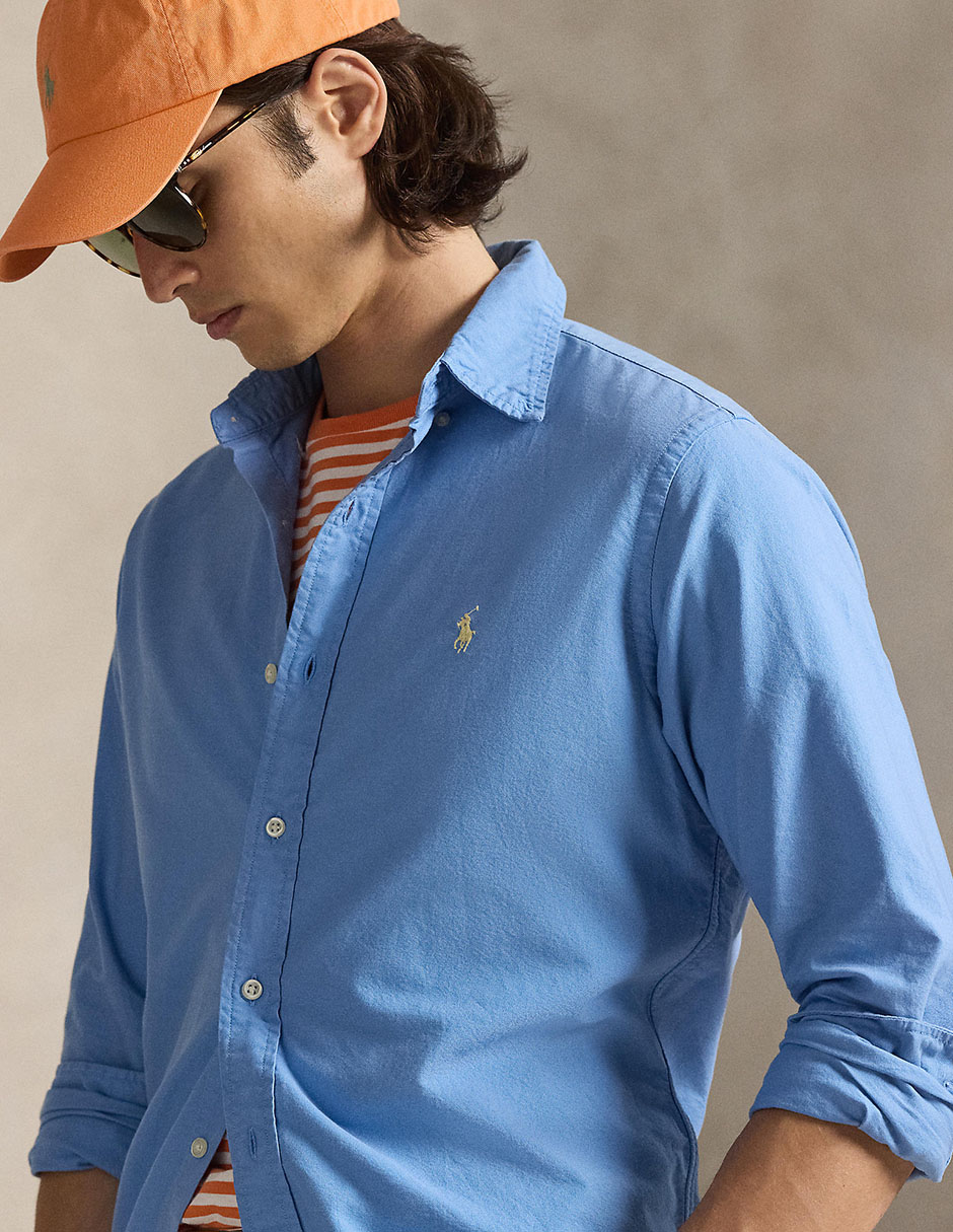 Camisa business casual Polo RL de algodón manga larga para hombre