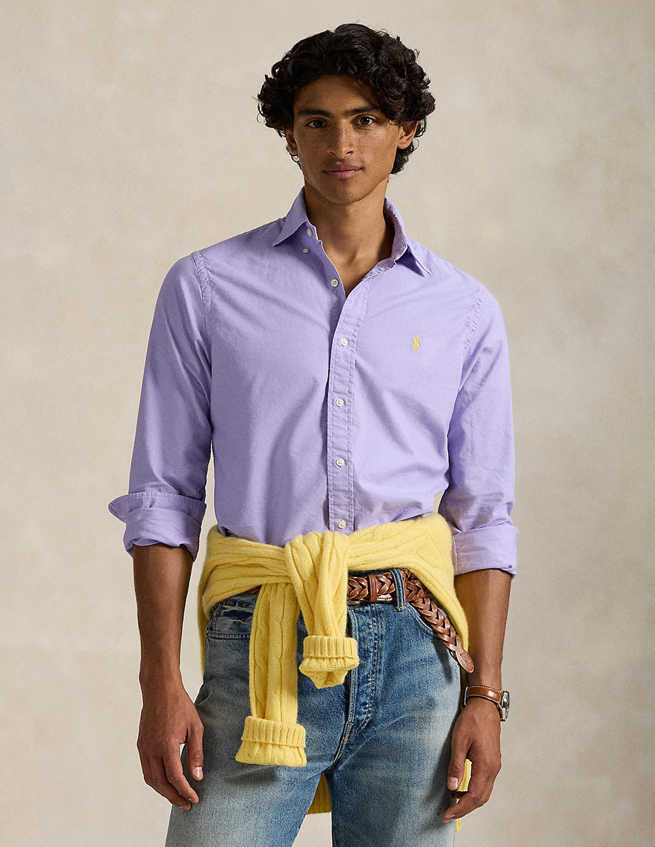 Camisa casual Polo Rl de algodón manga larga para hombre