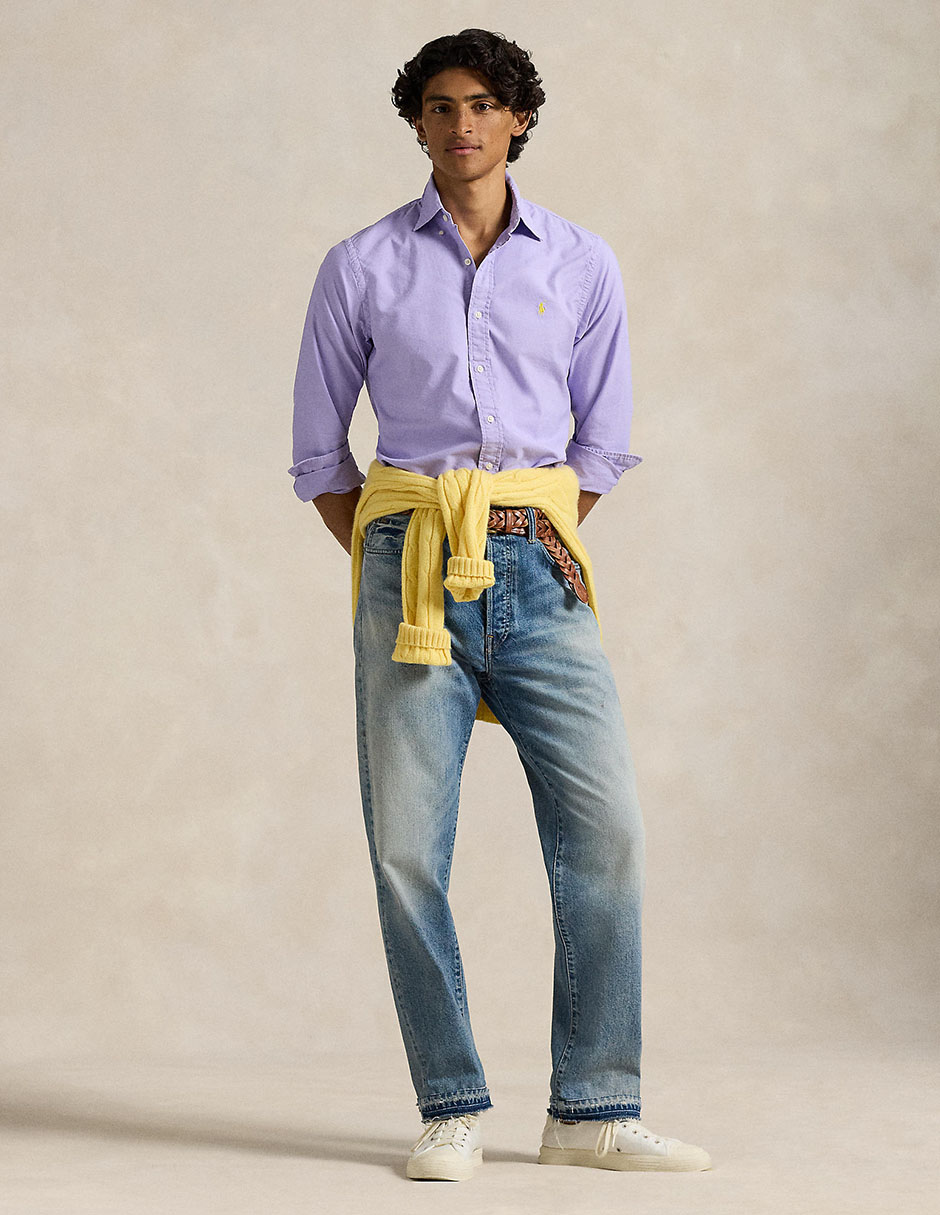 Camisa casual Polo Rl de algodón manga larga para hombre