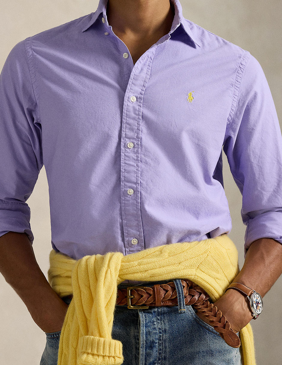 Camisa casual Polo Rl de algodón manga larga para hombre