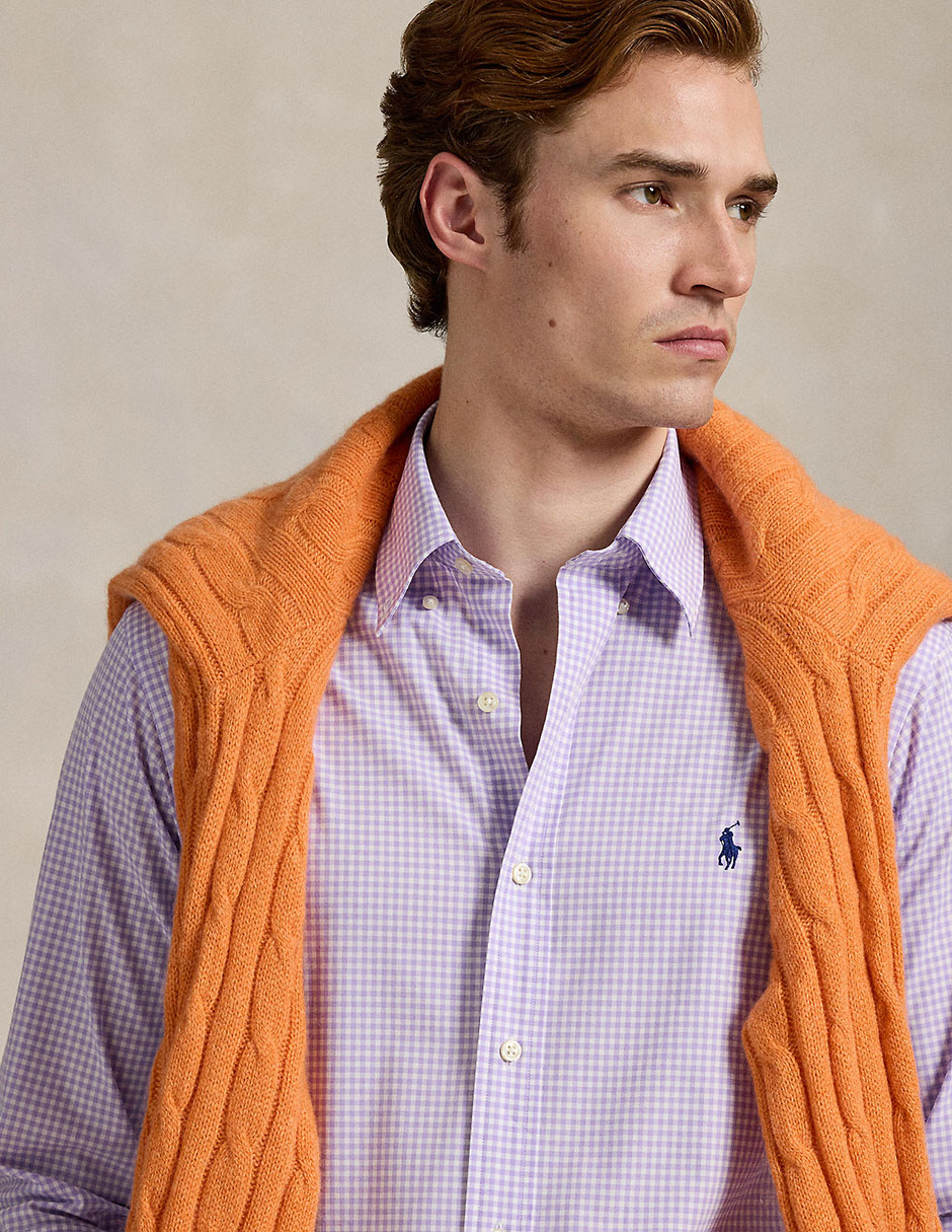 Camisa casual Polo Rl de algodón manga larga para hombre 4