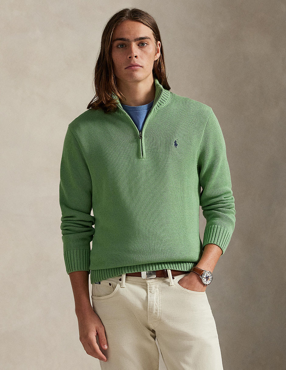 Suéter Polo Rl cuello con cierre para hombre