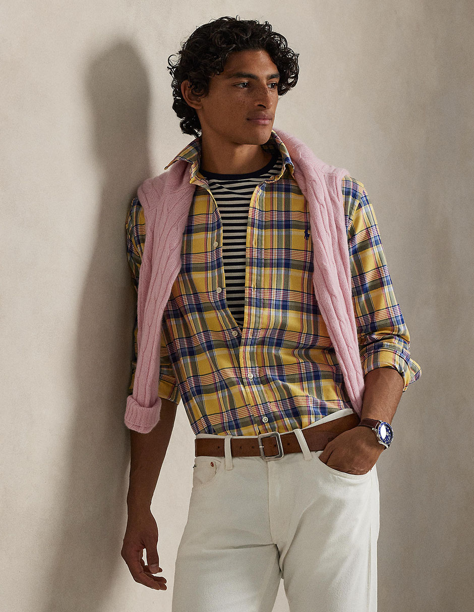 Camisa casual Polo Rl manga larga para hombre 4