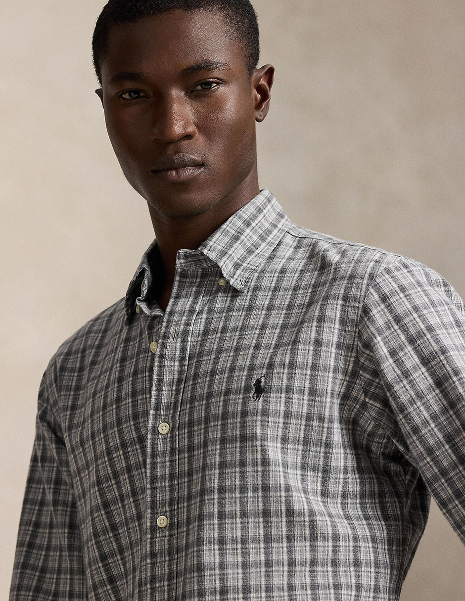 Camisa casual Polo Rl de algodón manga larga para hombre