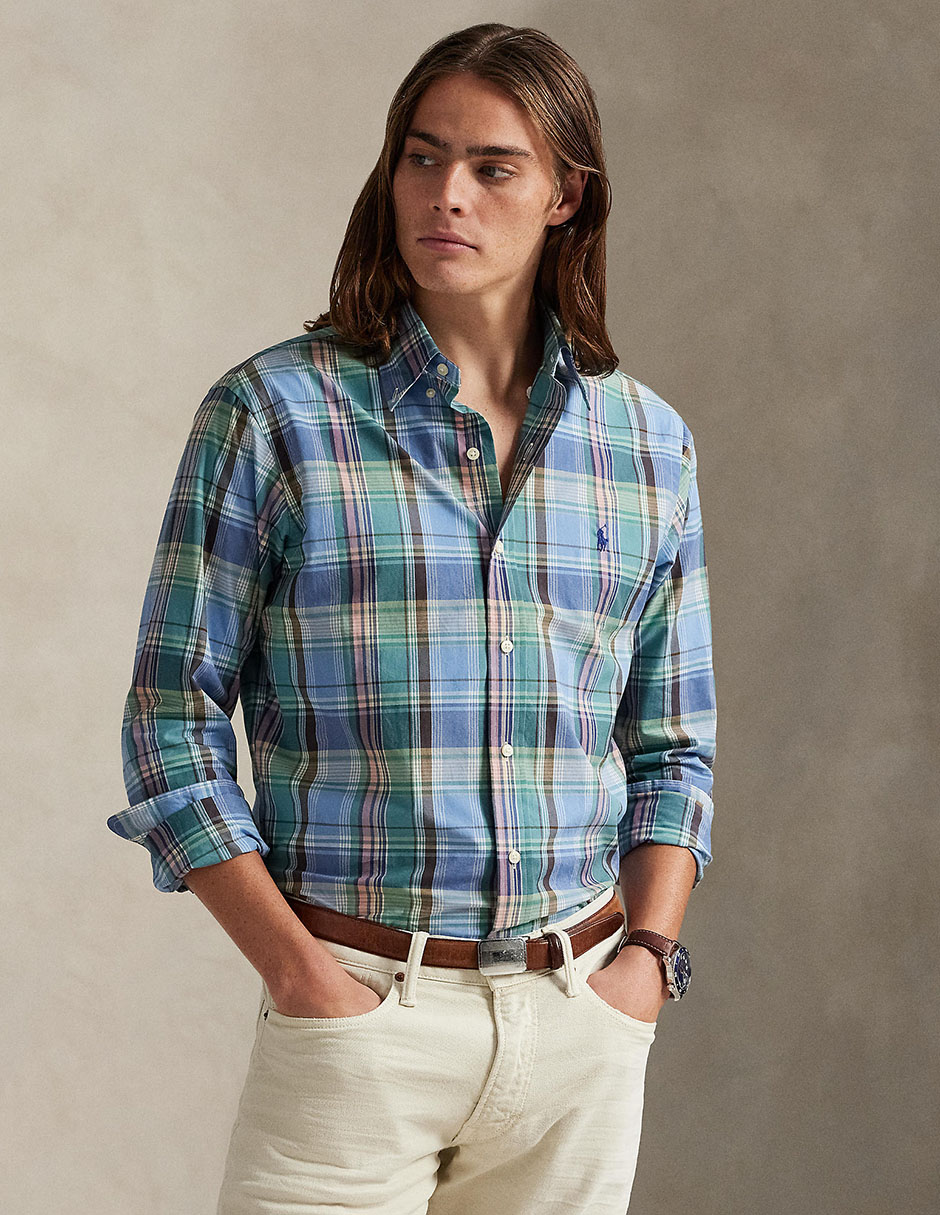Camisa casual Polo Rl de algodón manga larga para hombre