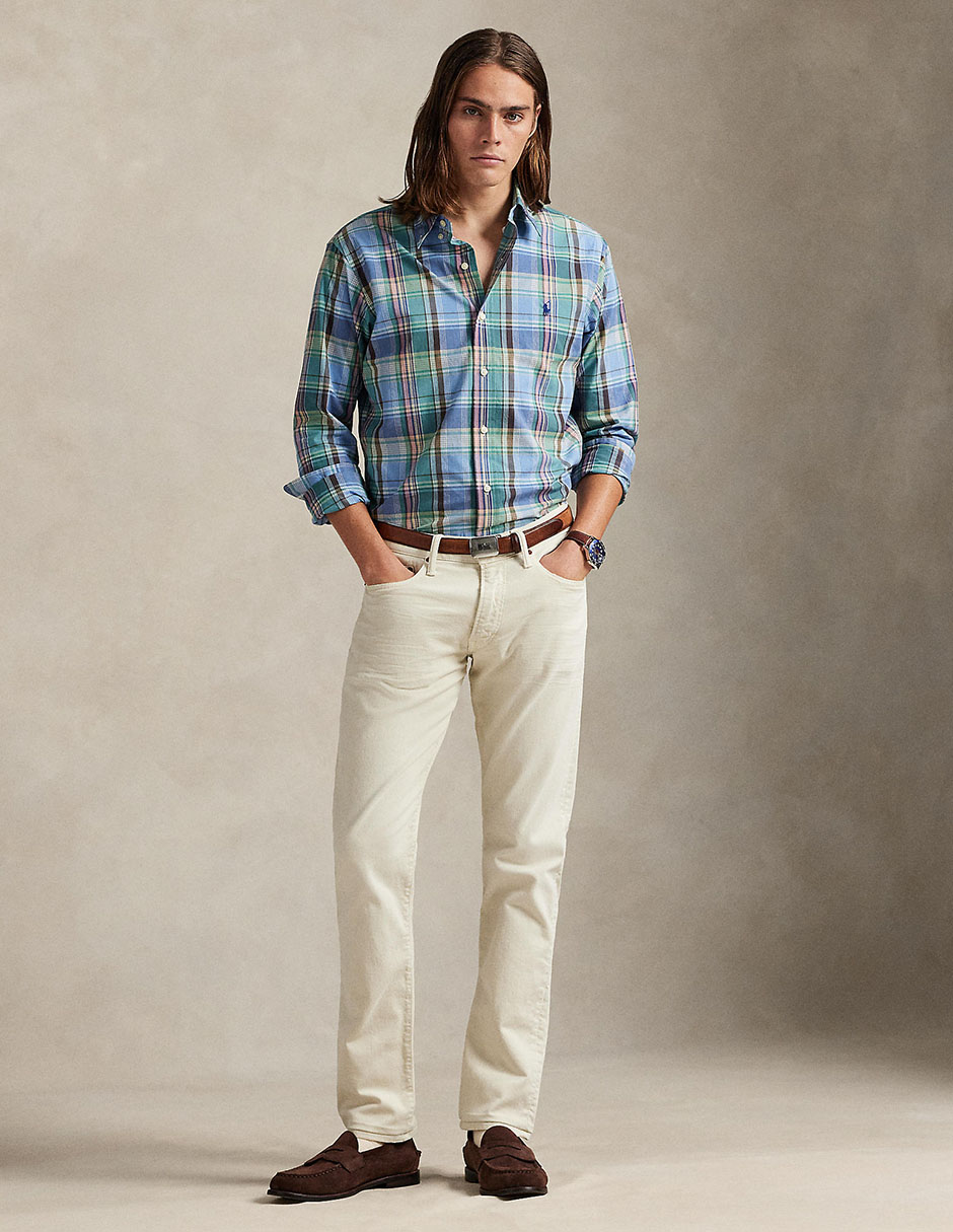 Camisa casual Polo Rl de algodón manga larga para hombre