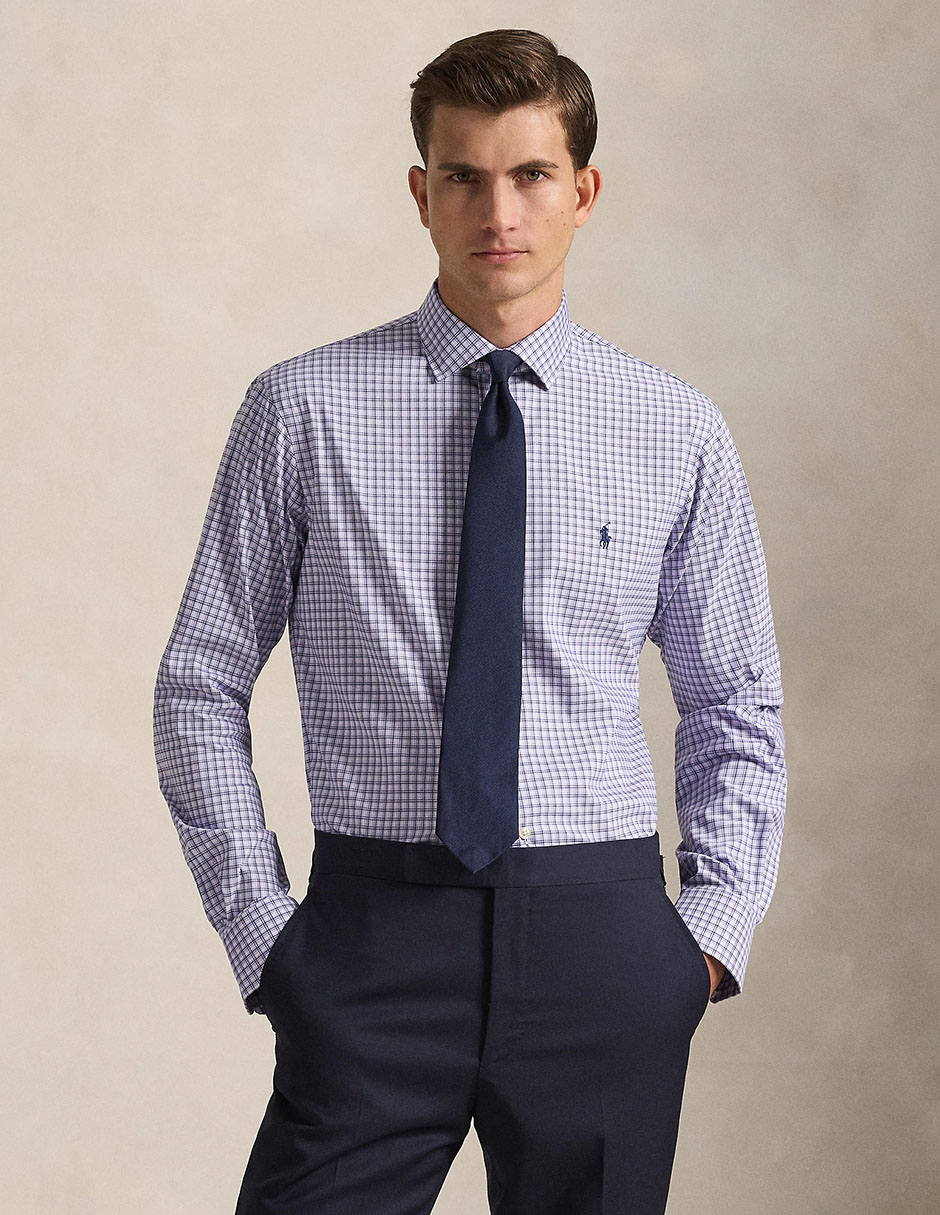 Camisa business casual Polo RL de algodón manga larga para hombre