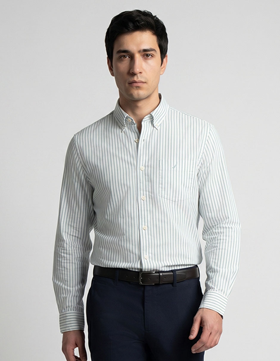 Camisa casual Nautica de algodón manga larga para hombre