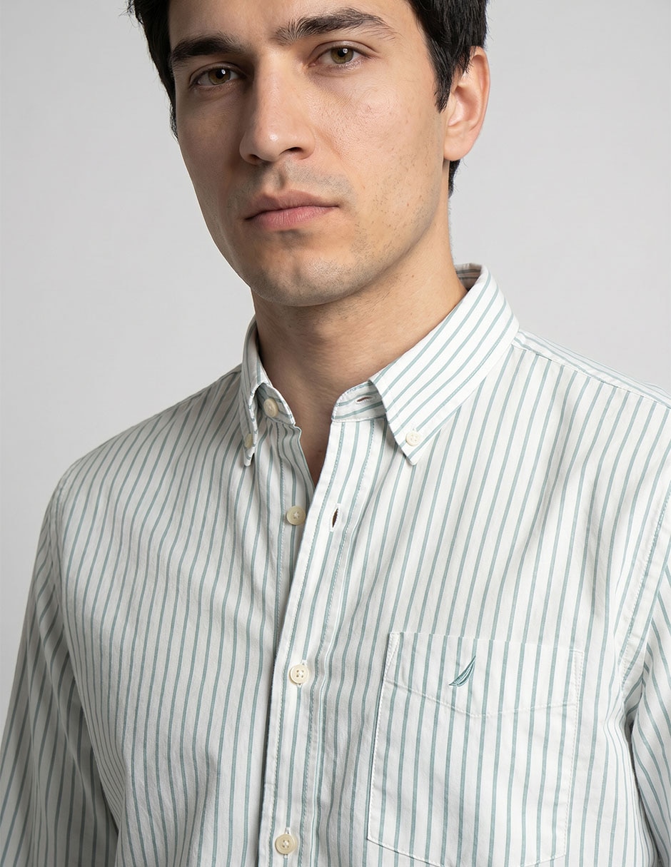Camisa casual Nautica de algodón manga larga para hombre