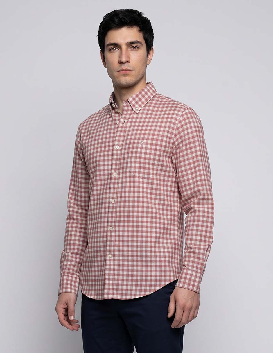 Camisa casual Nautica de algodón manga larga para hombre