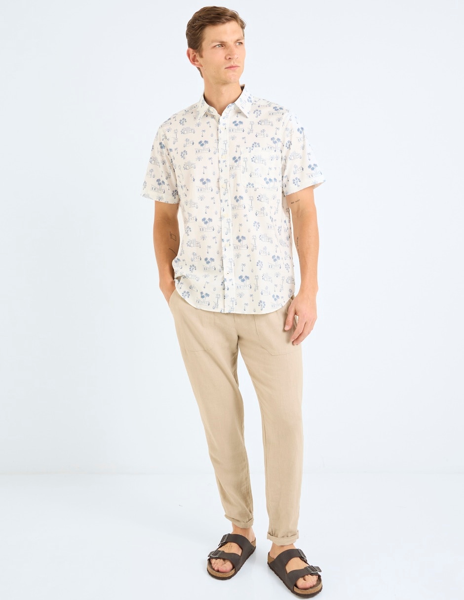 Camisa casual de algodón manga corta para hombre