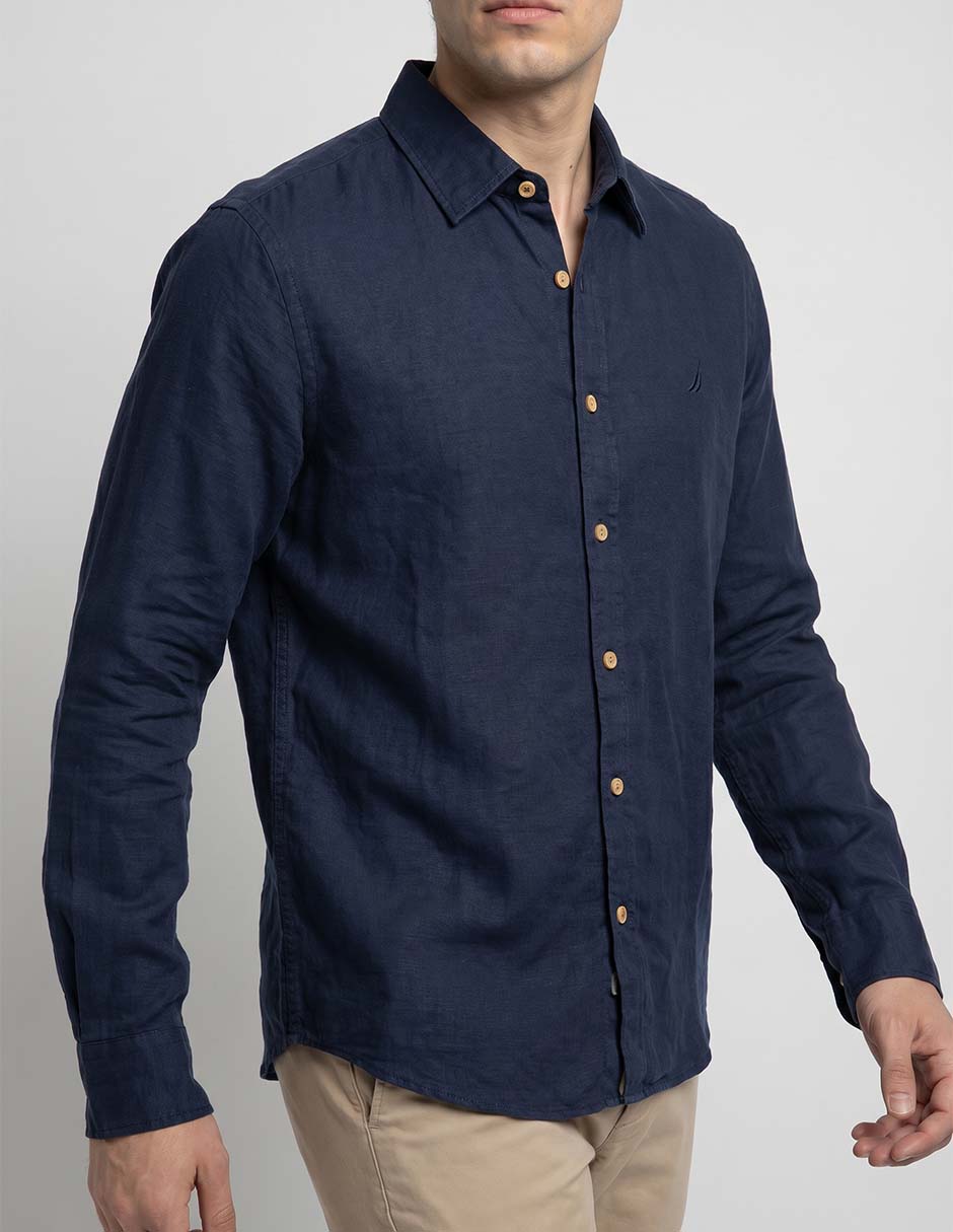 Camisa casual Nautica de algodón manga larga para hombre