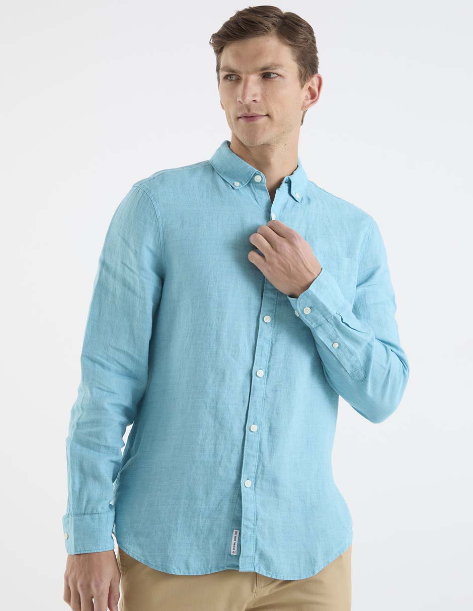 Camisa casual de lino manga larga para hombre 1