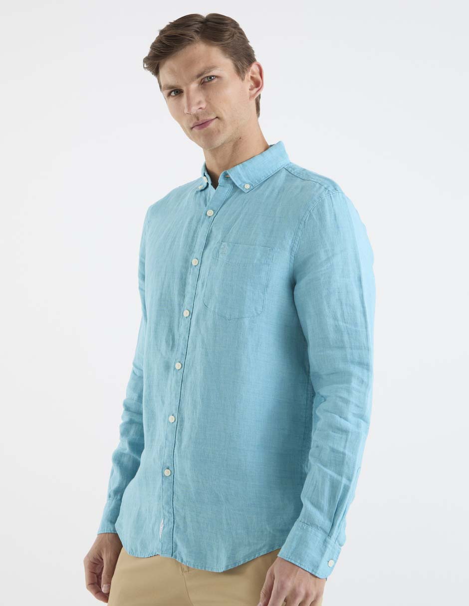 Camisa casual de lino manga larga para hombre 7