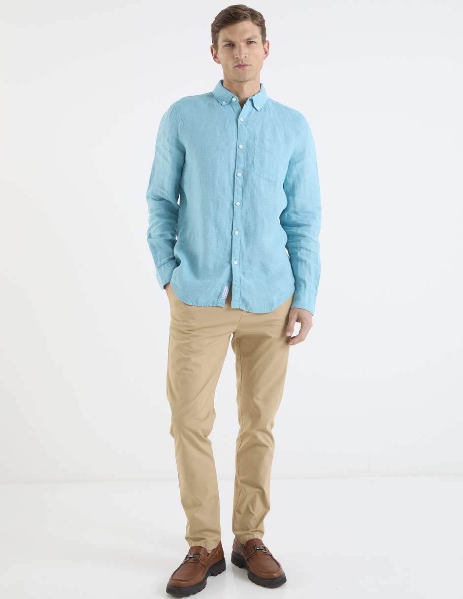 Camisa casual de lino manga larga para hombre 8