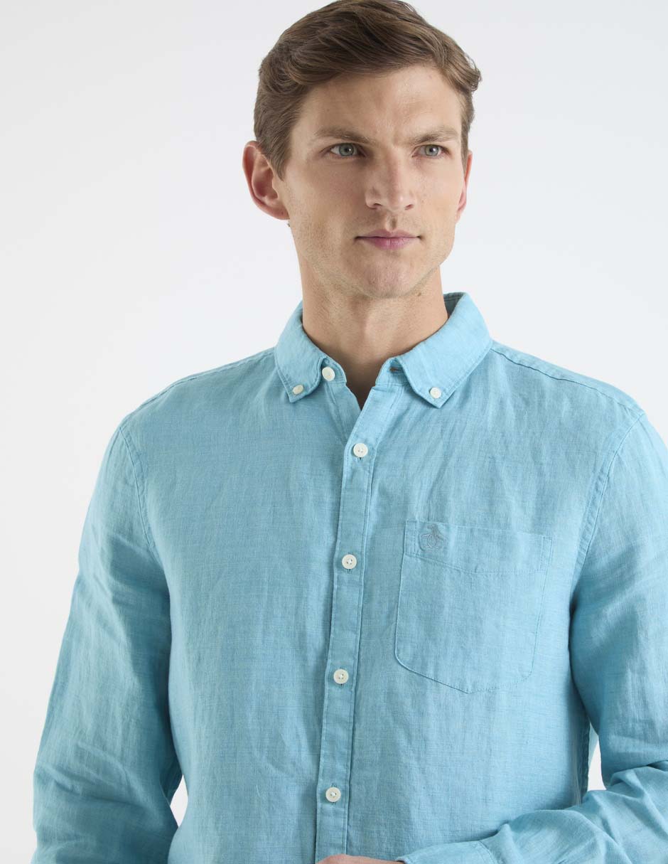 Camisa casual de lino manga larga para hombre 9