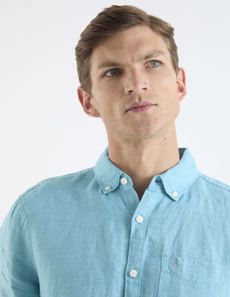 Camisa casual de lino manga larga para hombre 10