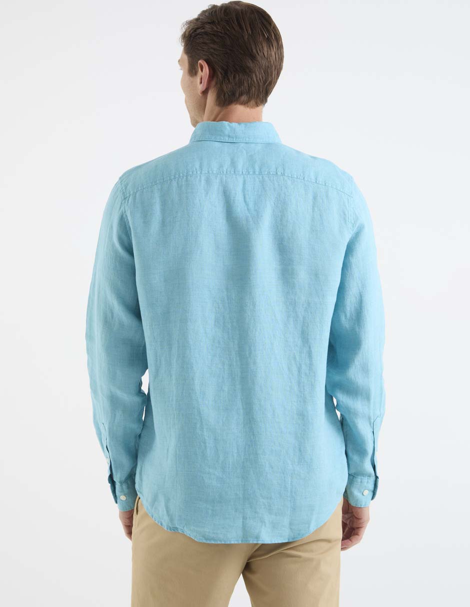 Camisa casual de lino manga larga para hombre 11
