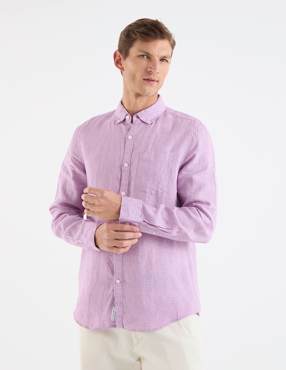 Camisa casual de lino manga larga para hombre 1