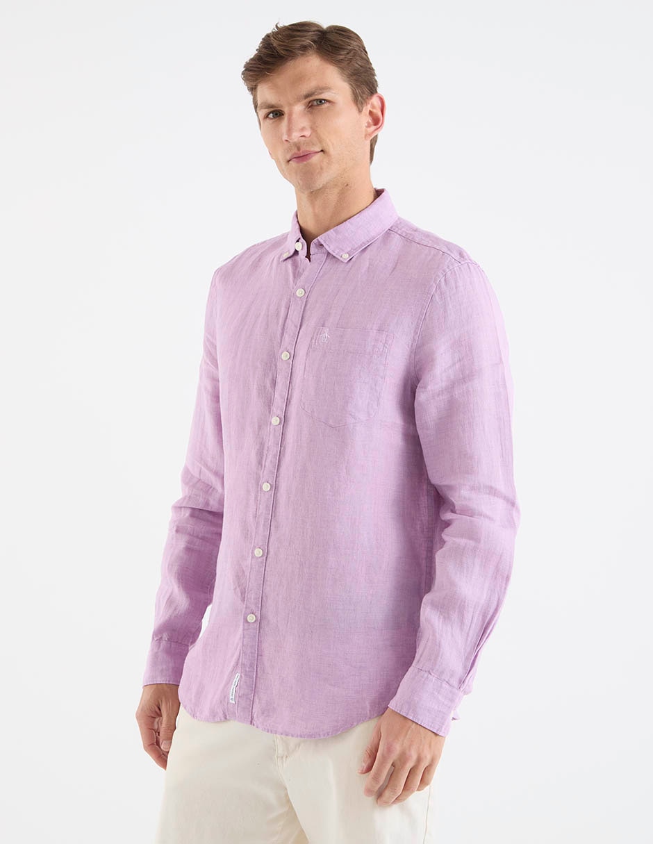 Camisa casual de lino manga larga para hombre 7