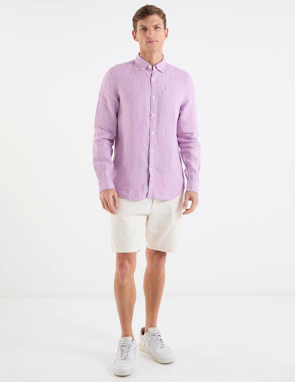 Camisa casual de lino manga larga para hombre 8