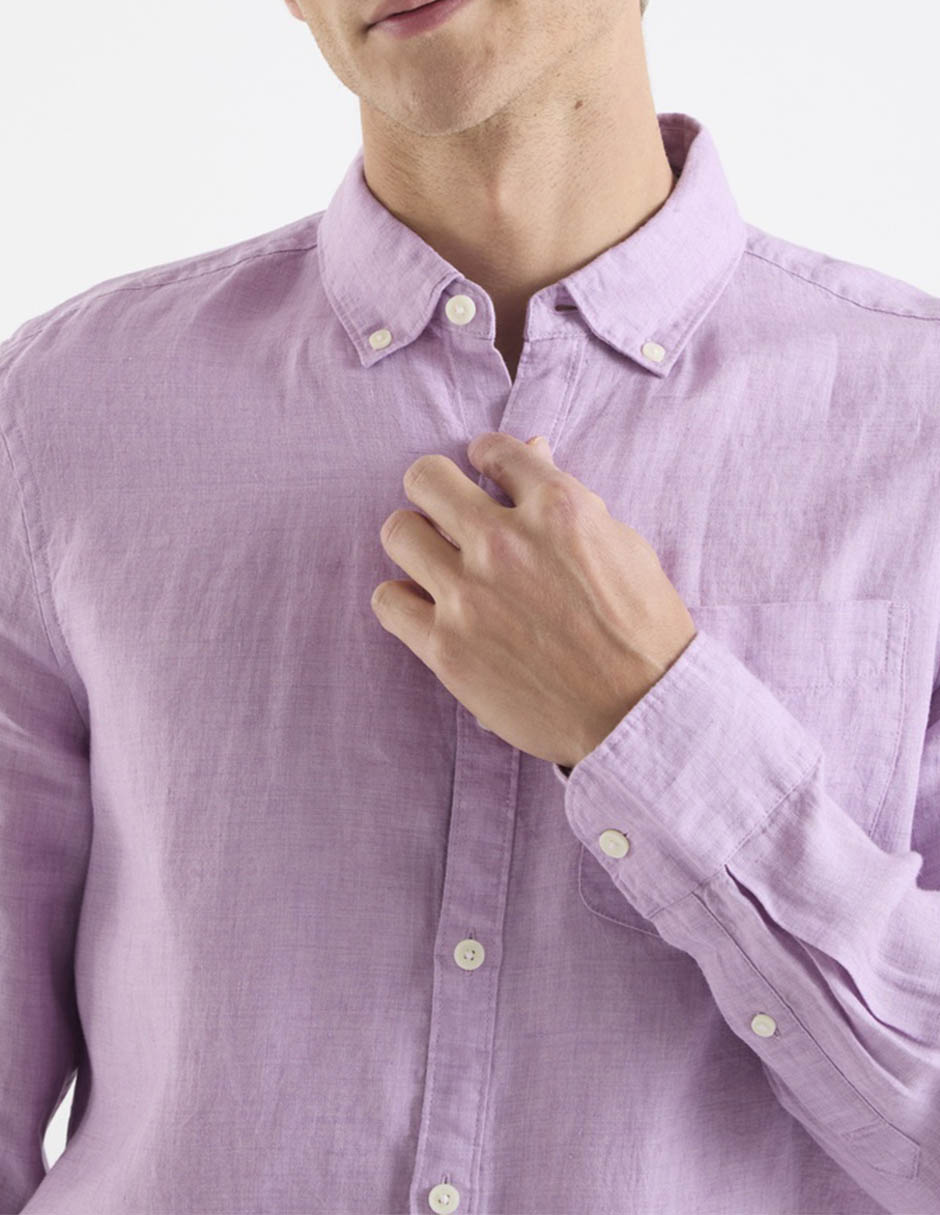 Camisa casual de lino manga larga para hombre 9