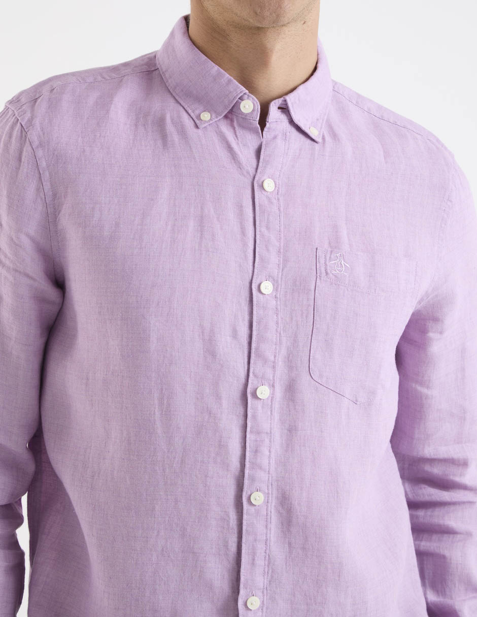 Camisa casual de lino manga larga para hombre 10
