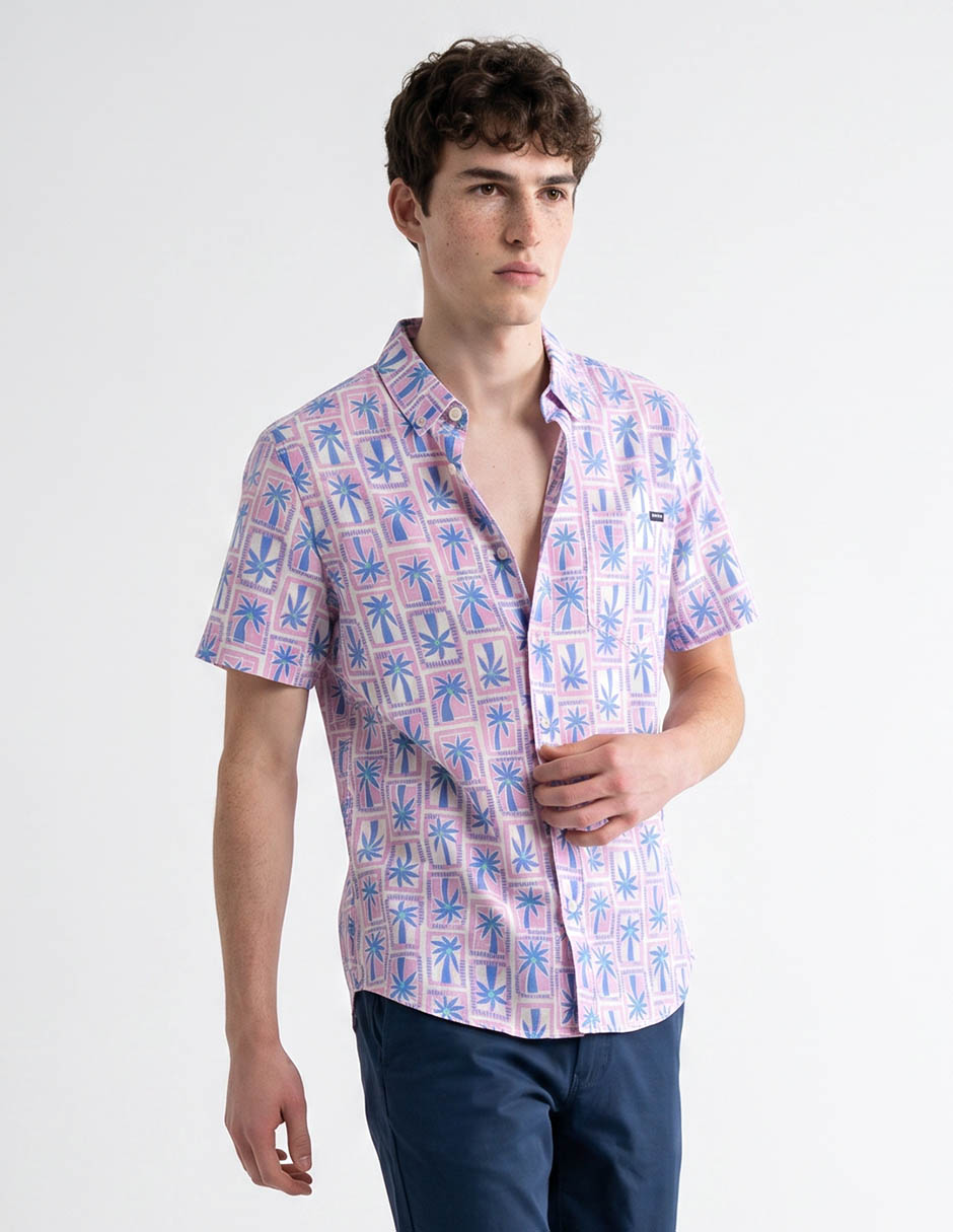 Camisa casual de algodón manga corta para hombre