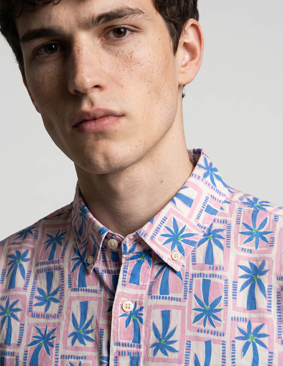 Camisa casual de algodón manga corta para hombre
