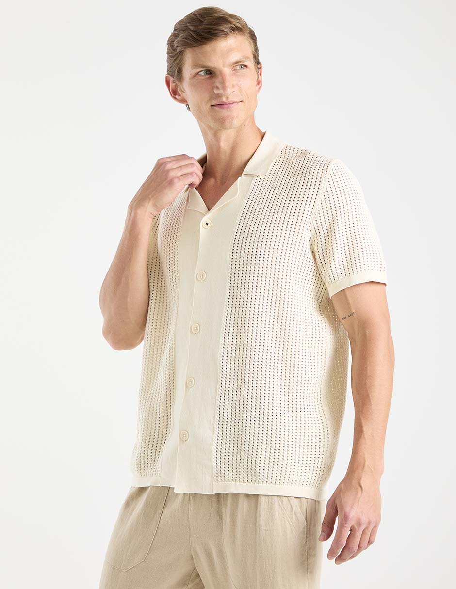 Camisa casual de algodón manga corta para hombre