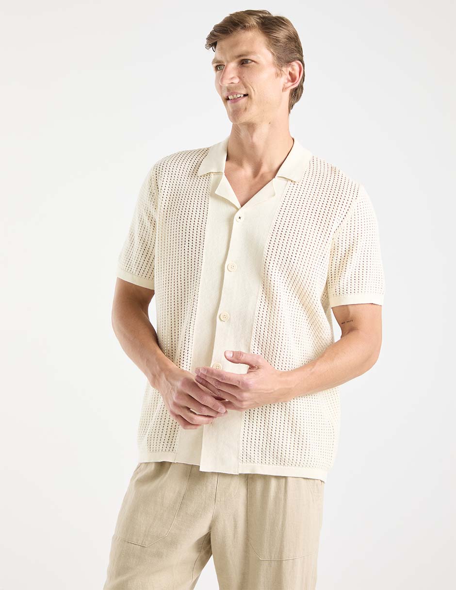 Camisa casual de algodón manga corta para hombre