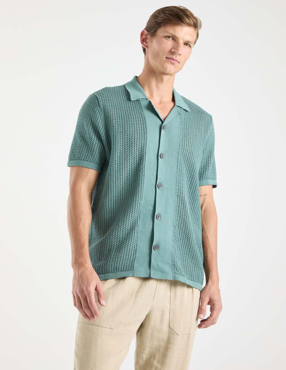 Imagen de producto Camisa casual perry ellis de algodón manga corta para hombre