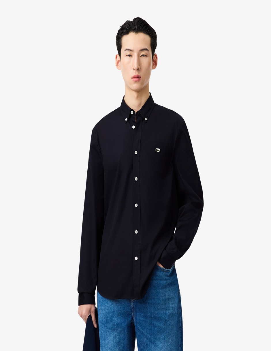 Camisa casual lacoste de algodón manga larga para hombre