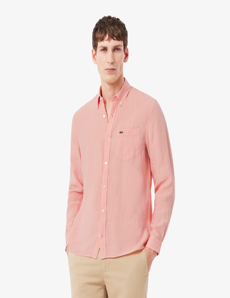 Camisa casual lacoste de lino manga larga para hombre