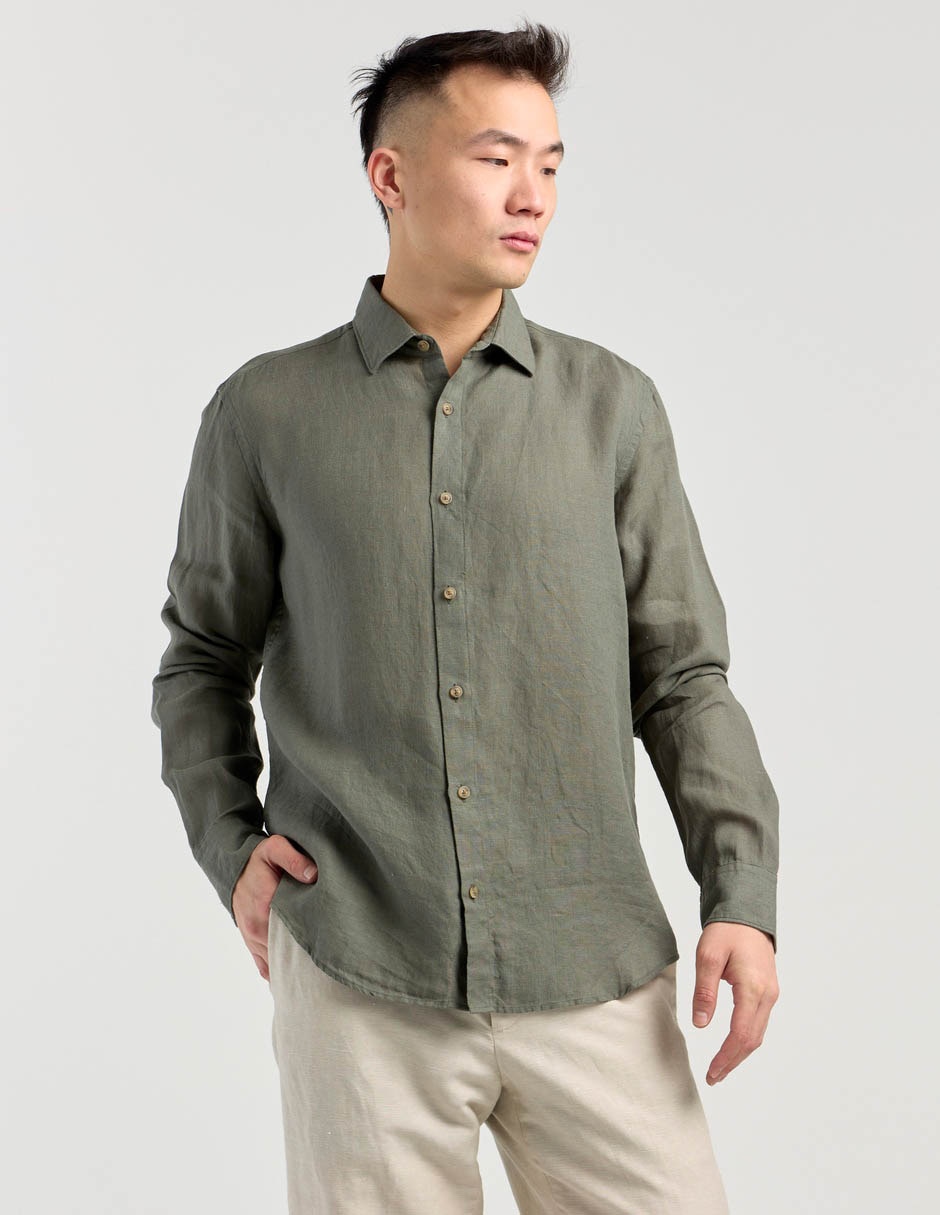 Camisa casual de lino manga larga para hombre Camisa casual de lino manga larga para hombre
