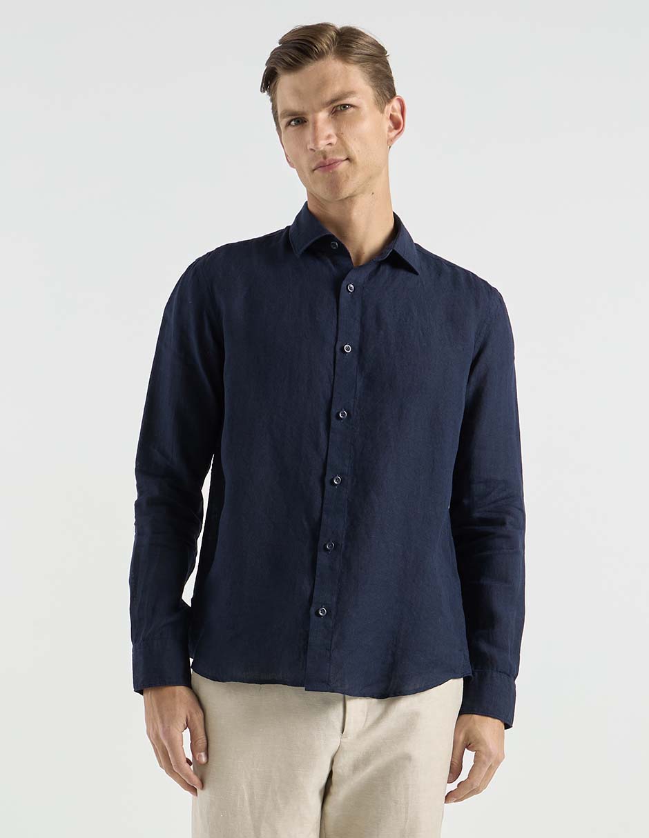 Camisa casual de lino manga larga para hombre 5