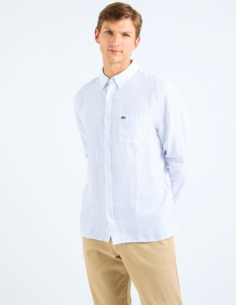 Camisa casual Lacoste de lino manga larga para hombre