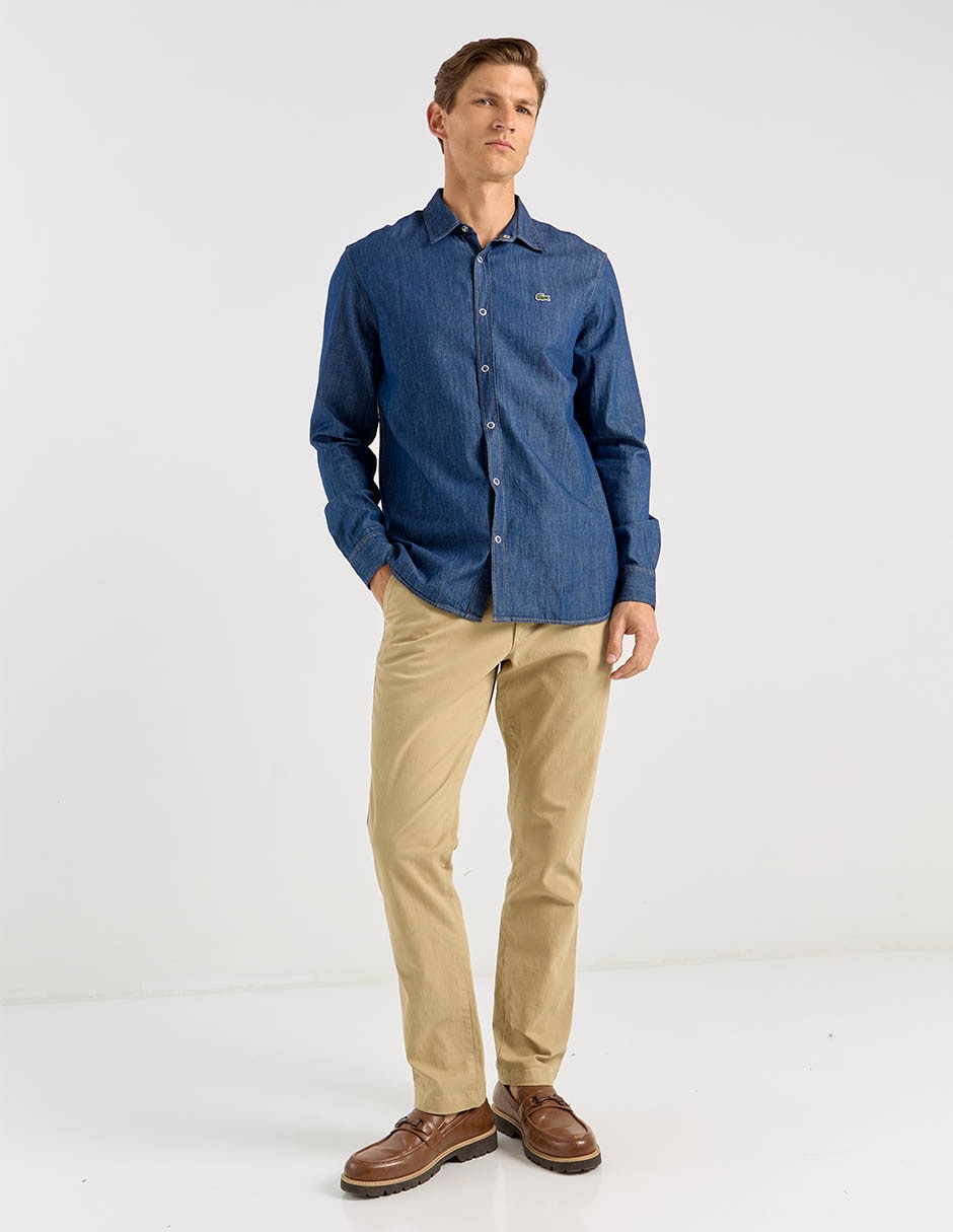 Camisa casual Lacoste de algodón manga larga para hombre