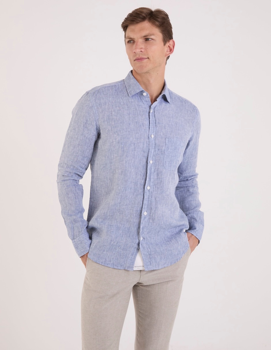 Camisa casual de lino manga larga para hombre Camisa casual de lino manga larga para hombre