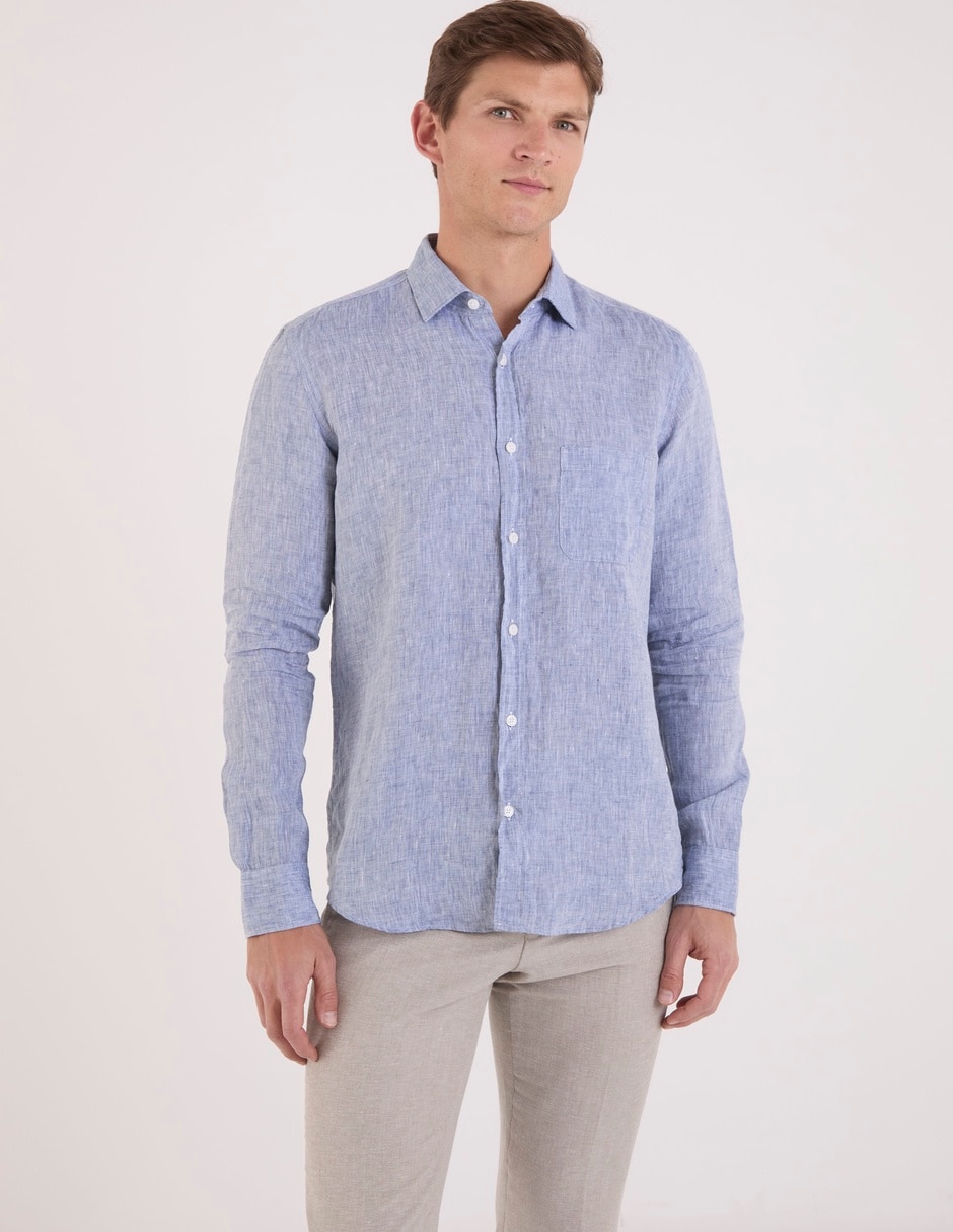 Camisa casual Scappino de lino manga larga para hombre