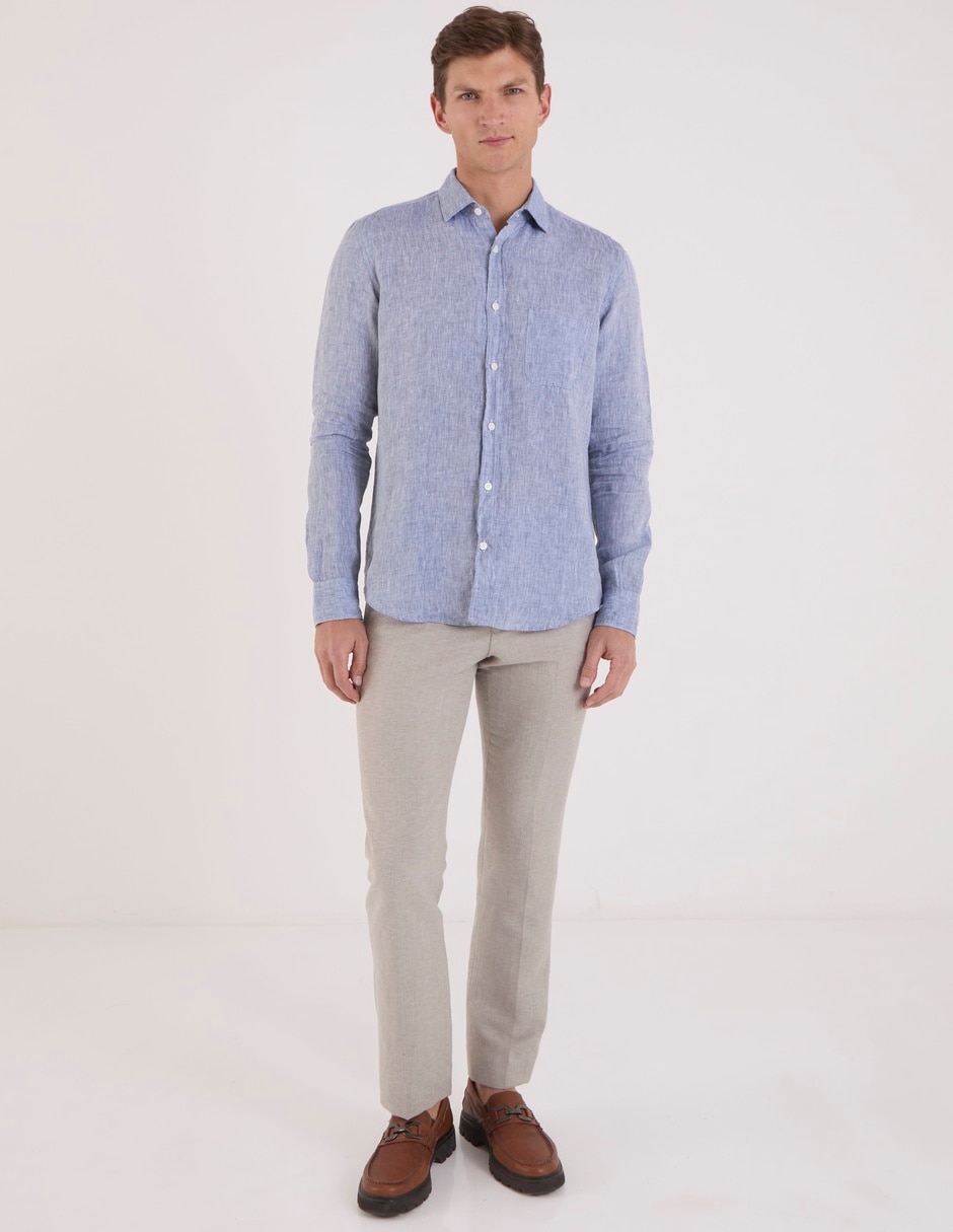 Camisa casual Scappino de lino manga larga para hombre