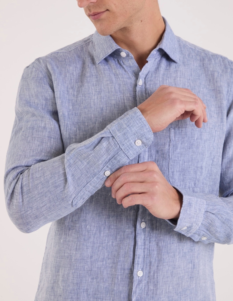 Camisa casual Scappino de lino manga larga para hombre