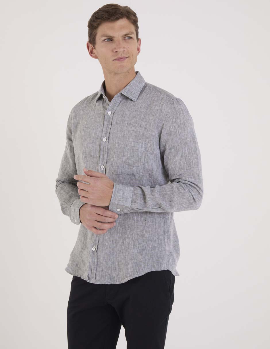 Camisa casual de lino manga larga para hombre Camisa casual de lino manga larga para hombre