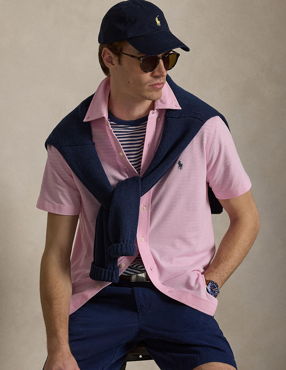 Sobrecamisa casual de algodón manga corta para hombre