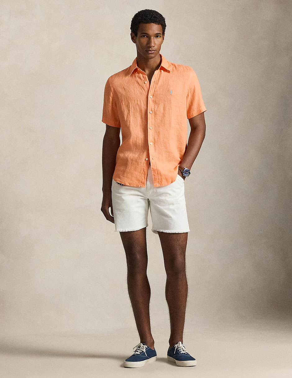 Camisa casual Polo Rl de lino manga corta para hombre 3