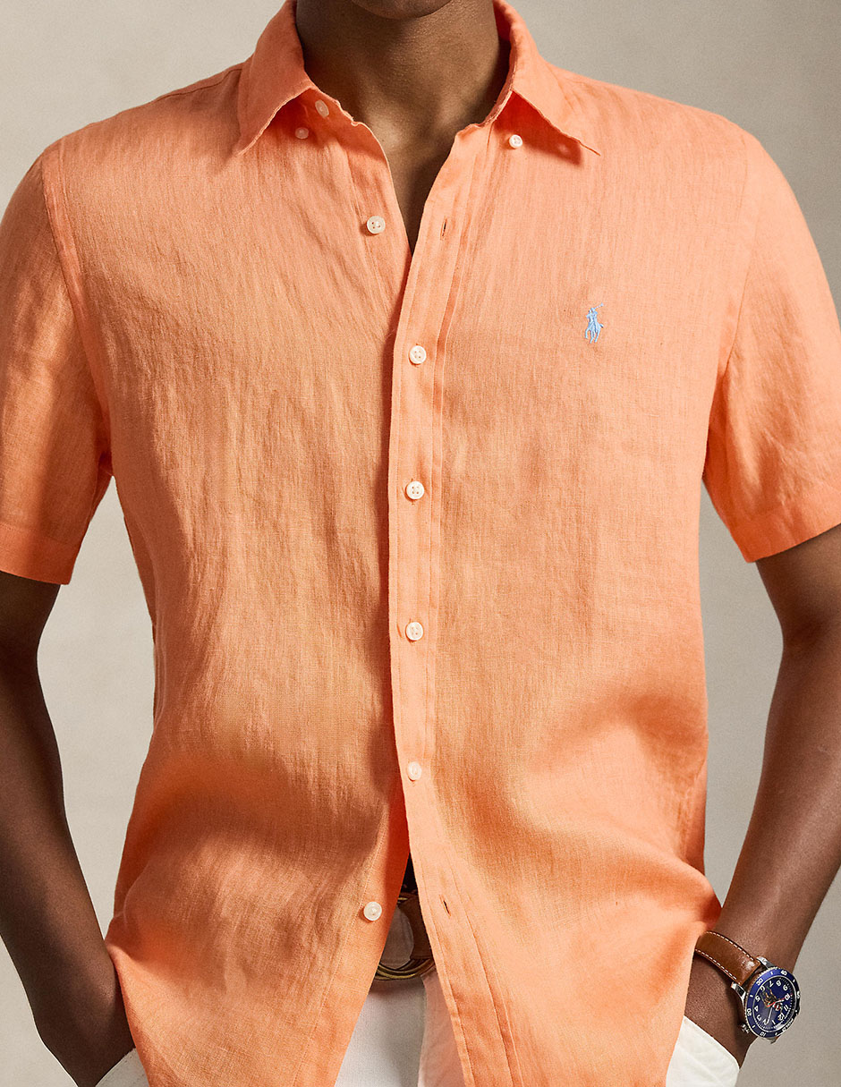 Camisa casual Polo Rl de lino manga corta para hombre 4