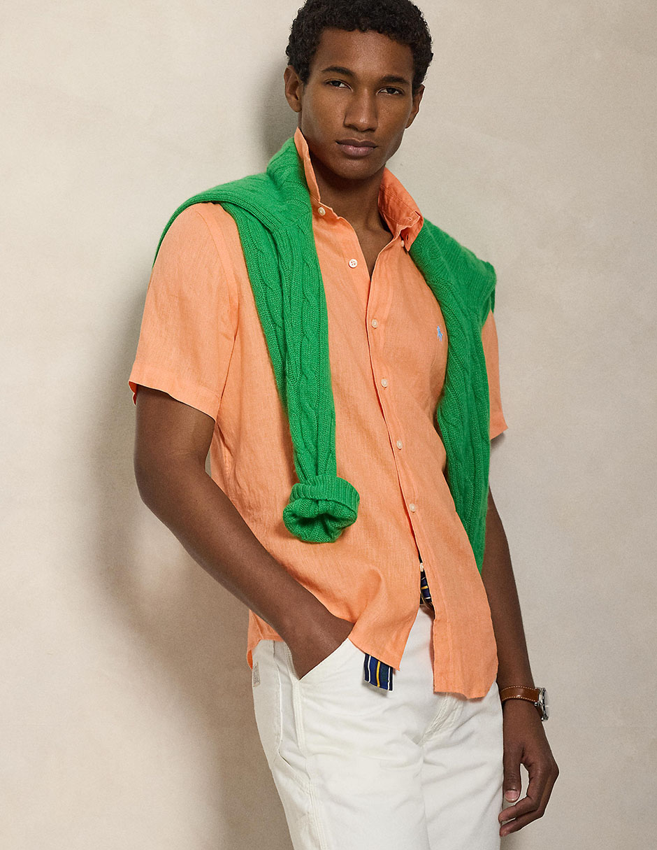Camisa casual Polo Rl de lino manga corta para hombre 6