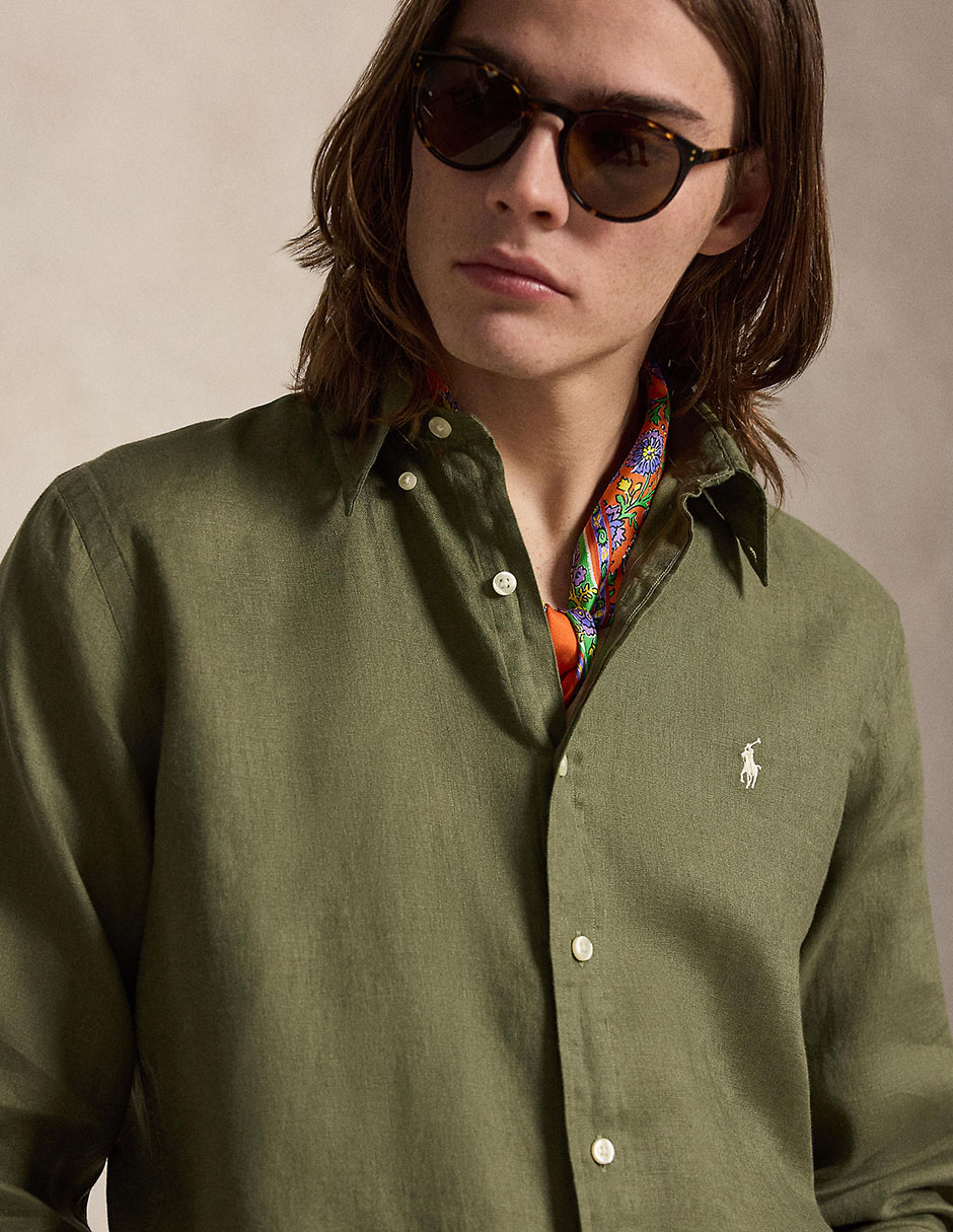 Camisa casual Polo RL de lino manga larga para hombre 4